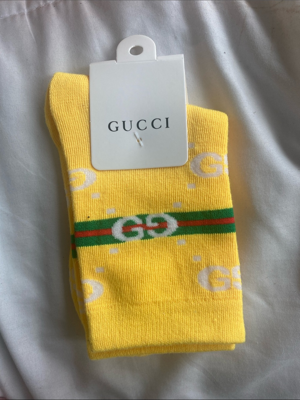 Gucci Yellow Socks with Green & Red Stripe